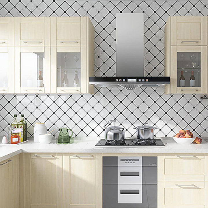 Lisslune | White Peel & Stick Tile Mirror Plastic Grid Wallpaper for Kitchen and Bathroom