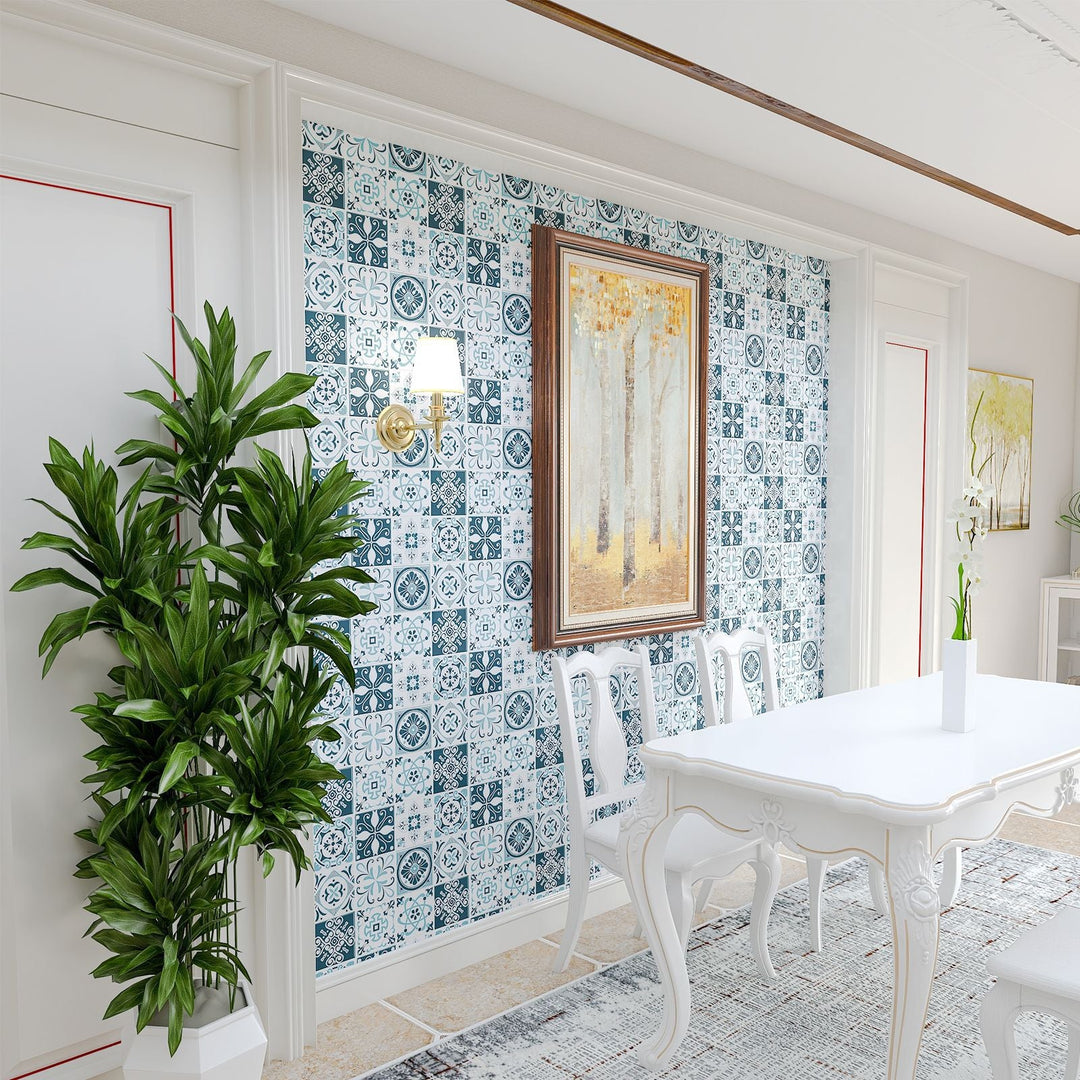 Lisslune | Plastic Peel & Stick Tile Square Stain Resistant Wallpaper for Back Wall