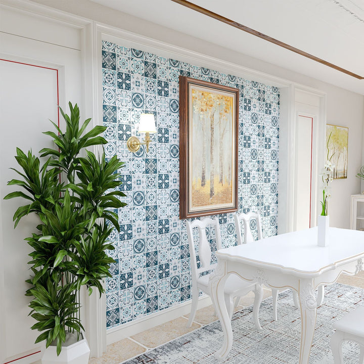 Lisslune | Plastic Peel & Stick Tile Square Stain-Resistant Wallpaper for Back Wall