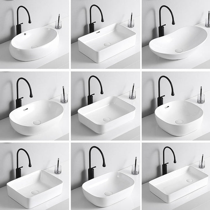 Lisslune | Modern Vessel Sink Porcelain Rectangular Vessel Sink (Not Included Faucet)