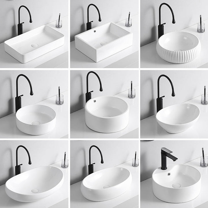 Lisslune | Modern Vessel Sink Porcelain Rectangular Vessel Sink (Not Included Faucet)