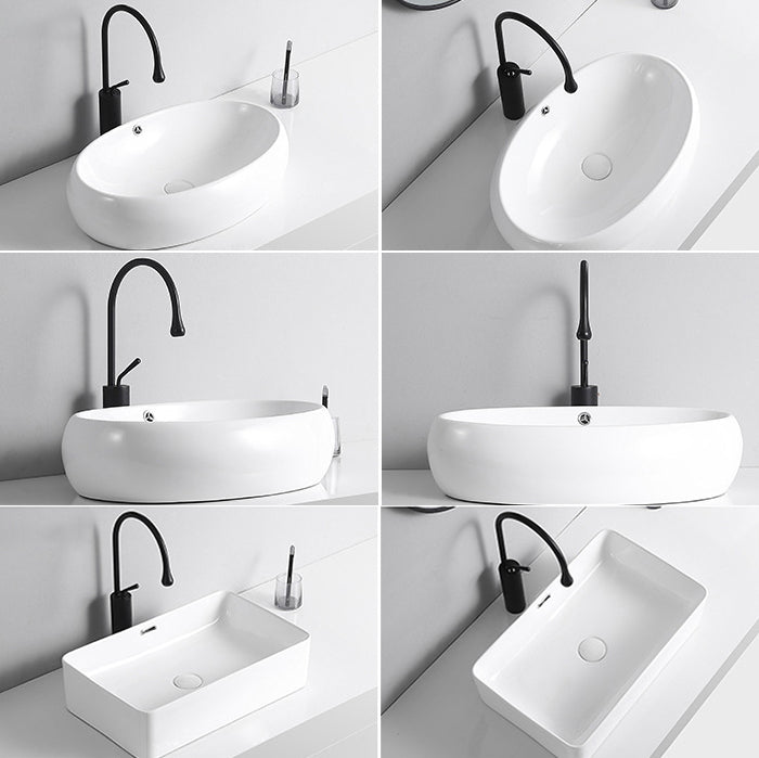Lisslune | Modern Vessel Sink Porcelain Rectangular Vessel Sink (Not Included Faucet)