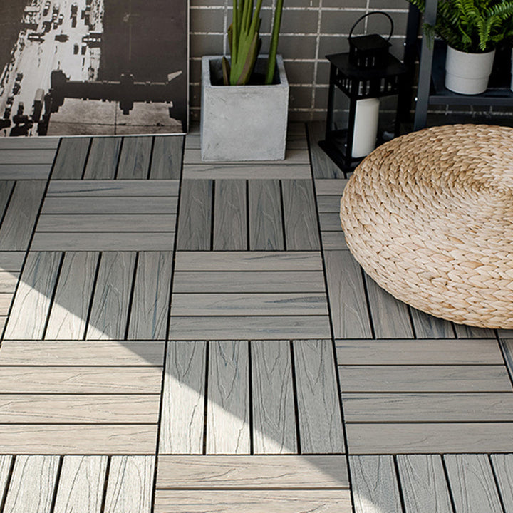 Lisslune | Square Patio Tiles Interlocking Striped Pattern Deck Board