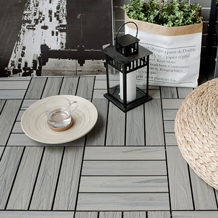 Lisslune | Square Patio Tiles Interlocking Striped Pattern Deck Board