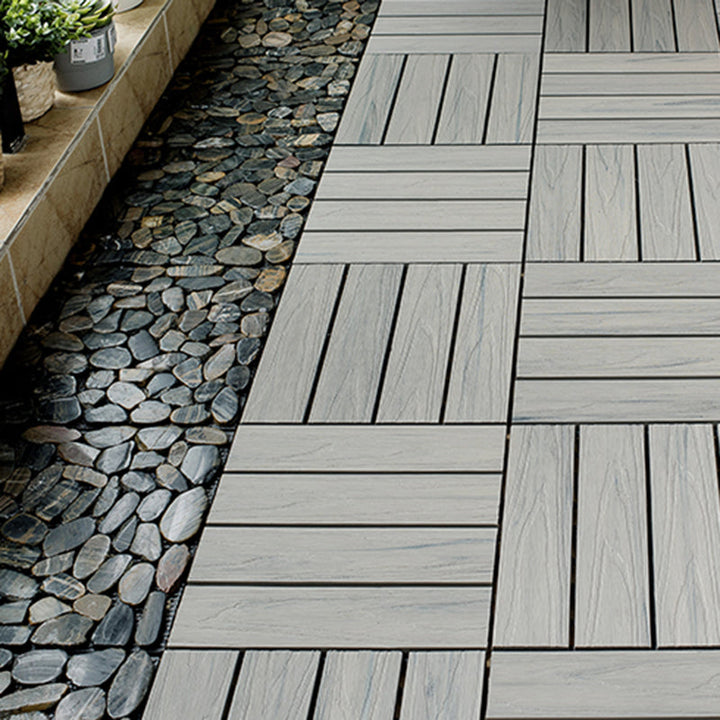 Lisslune | Square Patio Tiles Interlocking Striped Pattern Deck Board