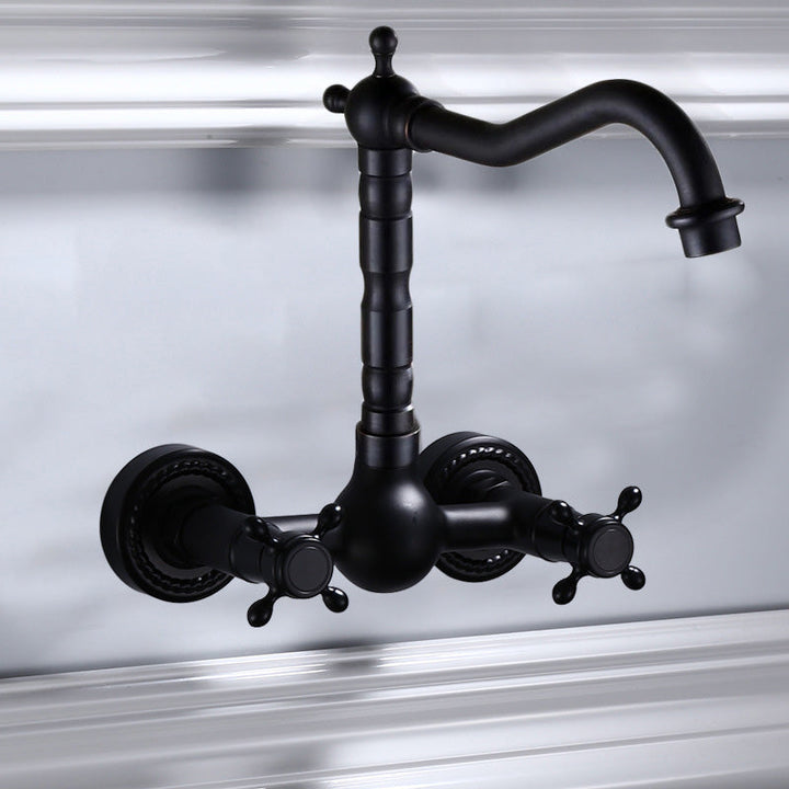 Lisslune | Black Wall-Mounted Bathroom Faucet American Classic Widespread Sink Faucet