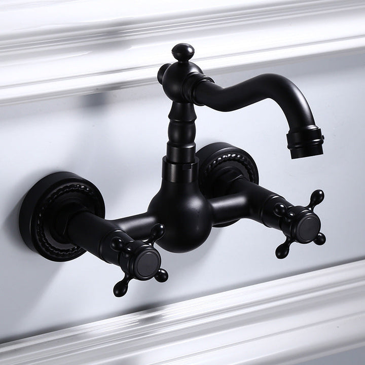 Lisslune | Black Wall-Mounted Bathroom Faucet American Classic Widespread Sink Faucet