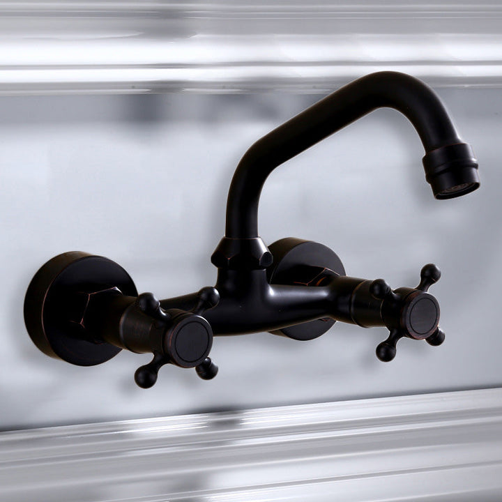 Lisslune | Black Wall-Mounted Bathroom Faucet American Classic Widespread Sink Faucet