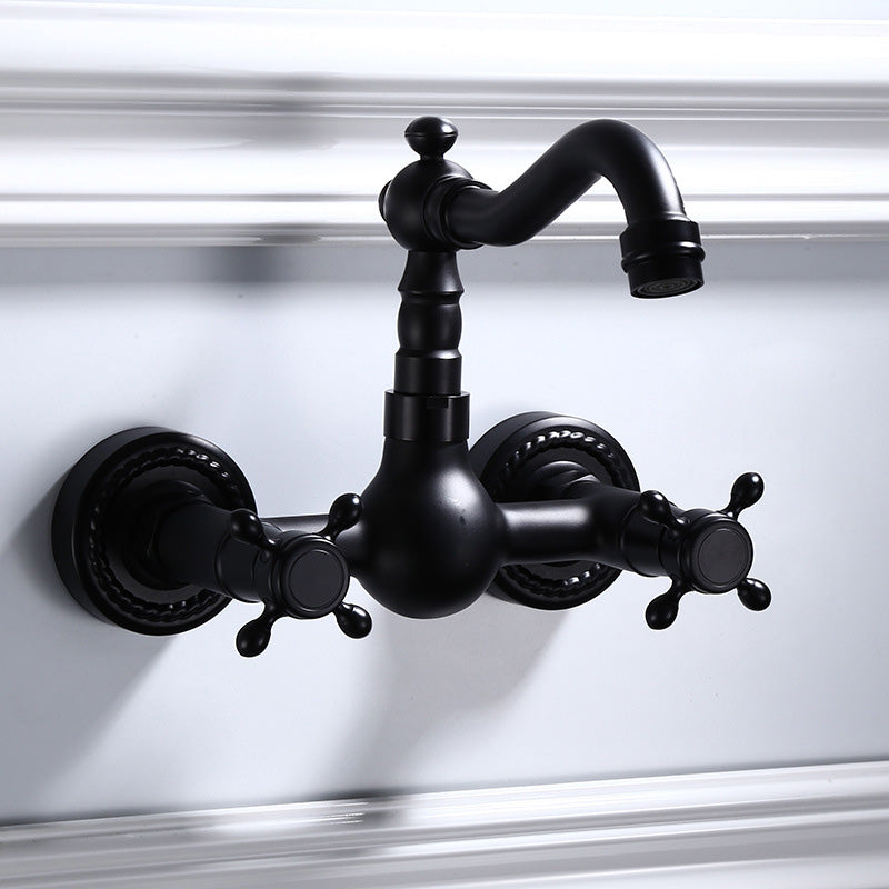 Lisslune | Black Wall-Mounted Bathroom Faucet American Classic Widespread Sink Faucet