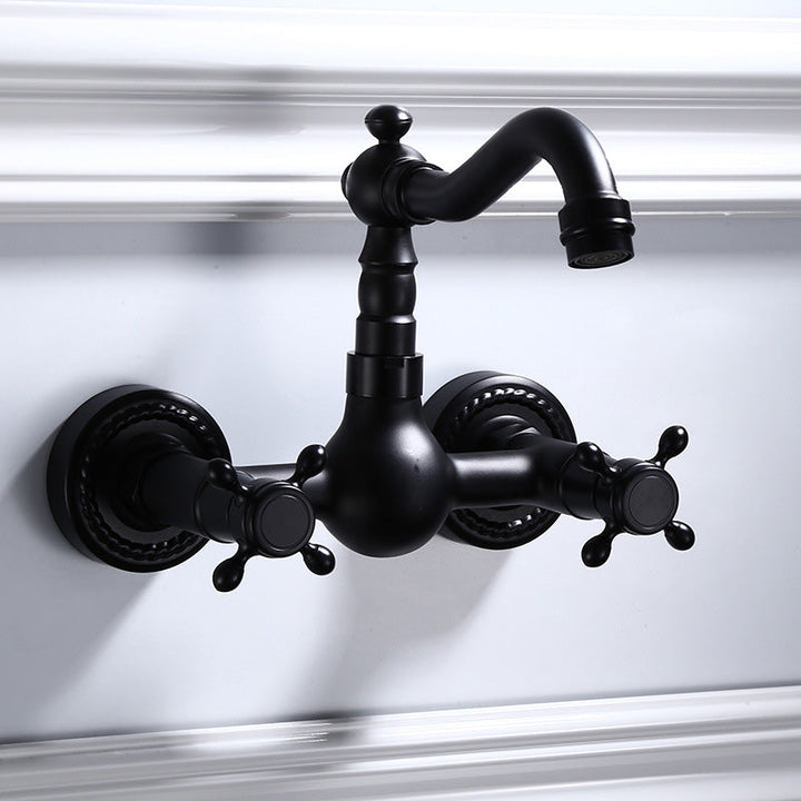 Lisslune | Black Wall-Mounted Bathroom Faucet American Classic Widespread Sink Faucet