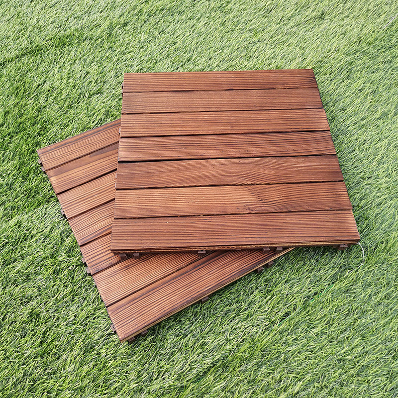 Lisslune | 7-Slat Square Wooden Terrace Tiles Click Installation Outdoor Floor Tiles