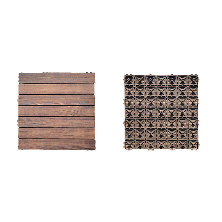 Lisslune | 7-Slat Square Wooden Terrace Tiles Click Installation Outdoor Floor Tiles