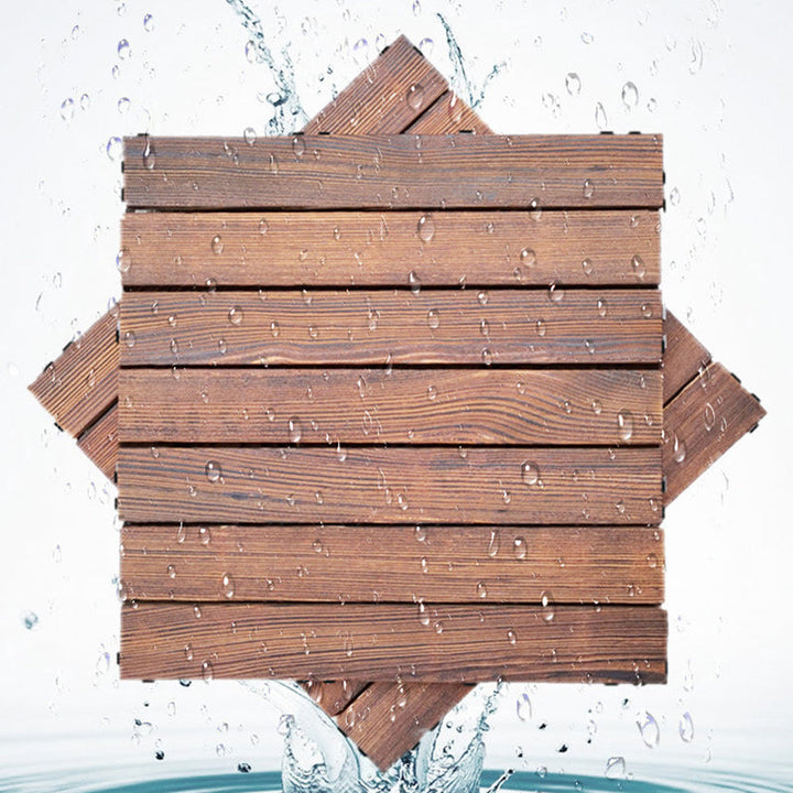 Lisslune | 7-Slat Square Wooden Terrace Tiles Click Installation Outdoor Floor Tiles