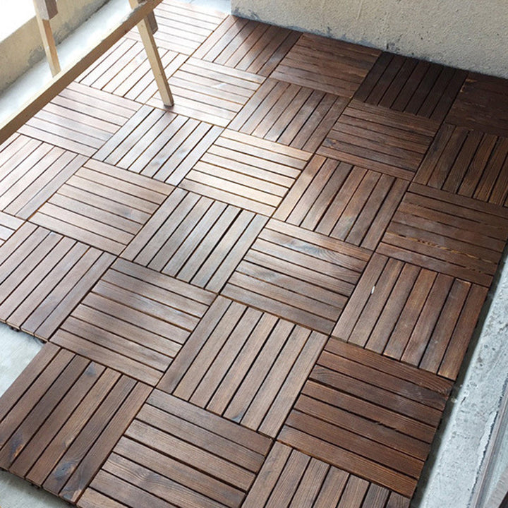 Lisslune | 7-Slat Square Wooden Terrace Tiles Click Installation Outdoor Floor Tiles