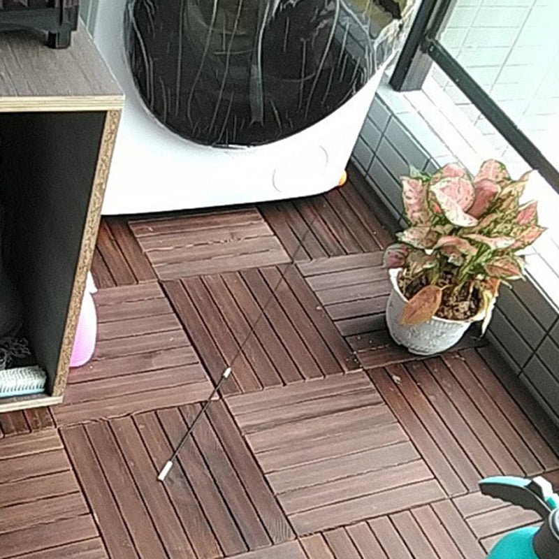 Lisslune | 7-Slat Square Wooden Terrace Tiles Click Installation Outdoor Floor Tiles