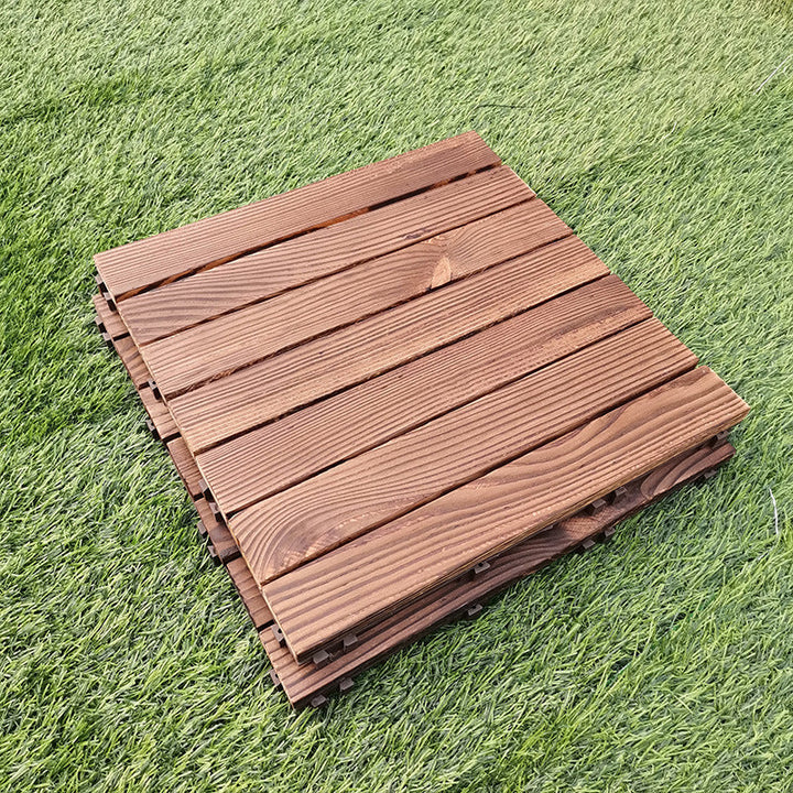 Lisslune | 7-Slat Square Wood Floor Tiles Click Installation Outdoor Floor Tiles