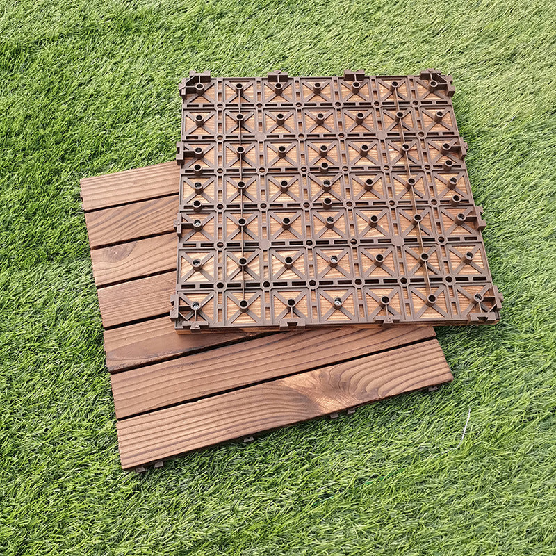 Lisslune | 7-Slat Square Wood Floor Tiles Click Installation Outdoor Floor Tiles