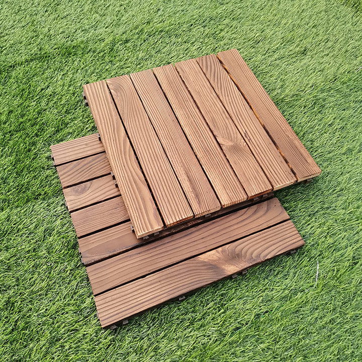 Lisslune | 7-Slat Square Wood Floor Tiles Click Installation Outdoor Floor Tiles