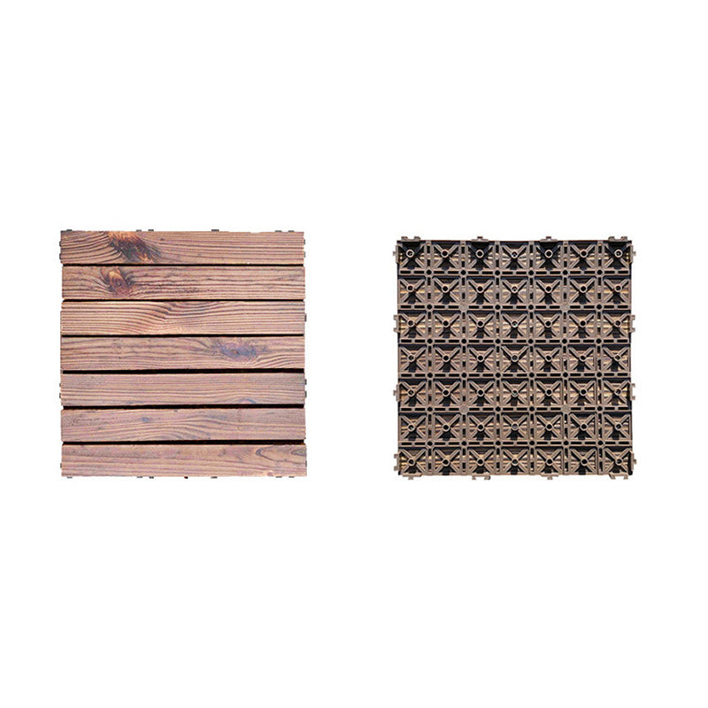Lisslune | 7-Slat Square Wood Floor Tiles Click Installation Outdoor Floor Tiles