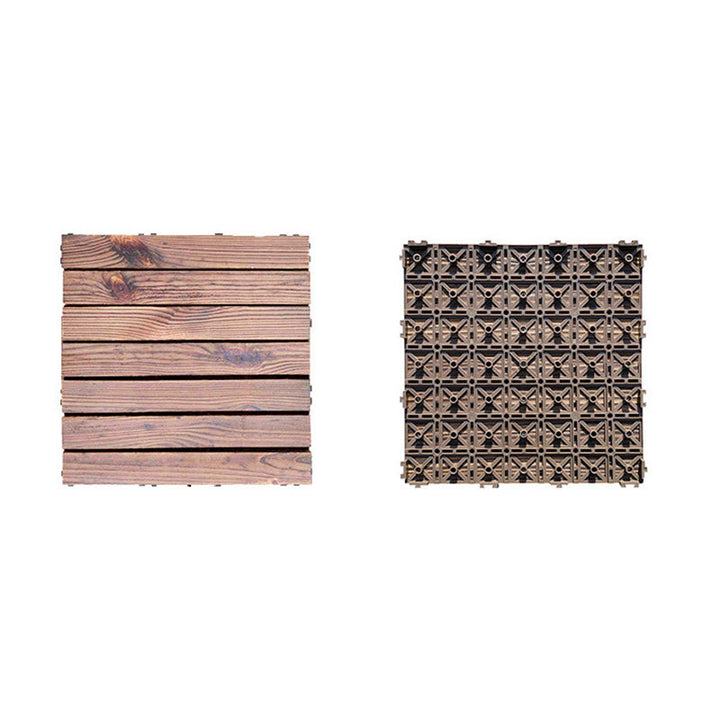 Lisslune | 7-Slat Square Wood Floor Tiles Click Installation Outdoor Floor Tiles