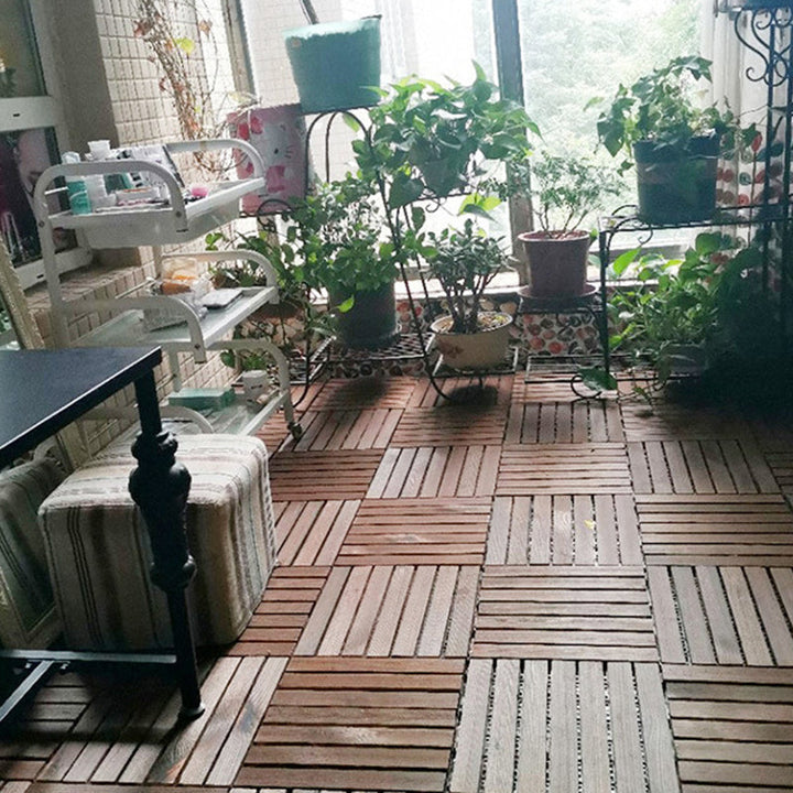 Lisslune | 7-Slat Square Wood Floor Tiles Click Installation Outdoor Floor Tiles