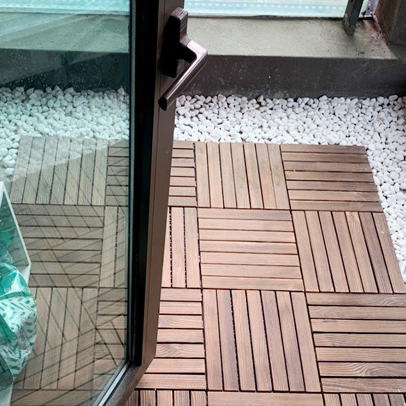 Lisslune | 7-Slat Square Wood Floor Tiles Click Installation Outdoor Floor Tiles