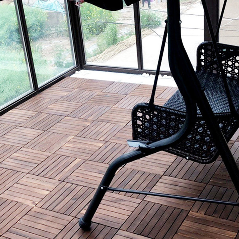 Lisslune | 7-Slat Square Wood Floor Tiles Click Installation Outdoor Floor Tiles