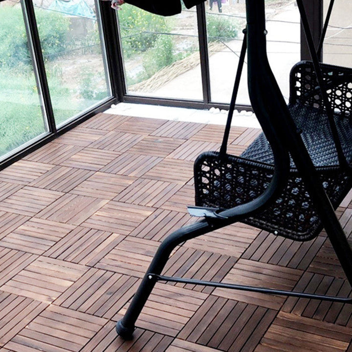 Lisslune | 7-Slat Square Wood Floor Tiles Click Installation Outdoor Floor Tiles