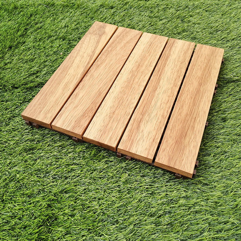 Lisslune | Teak-Finish 5-Slat Square Wooden Floor Tiles Connection Garden Tiles
