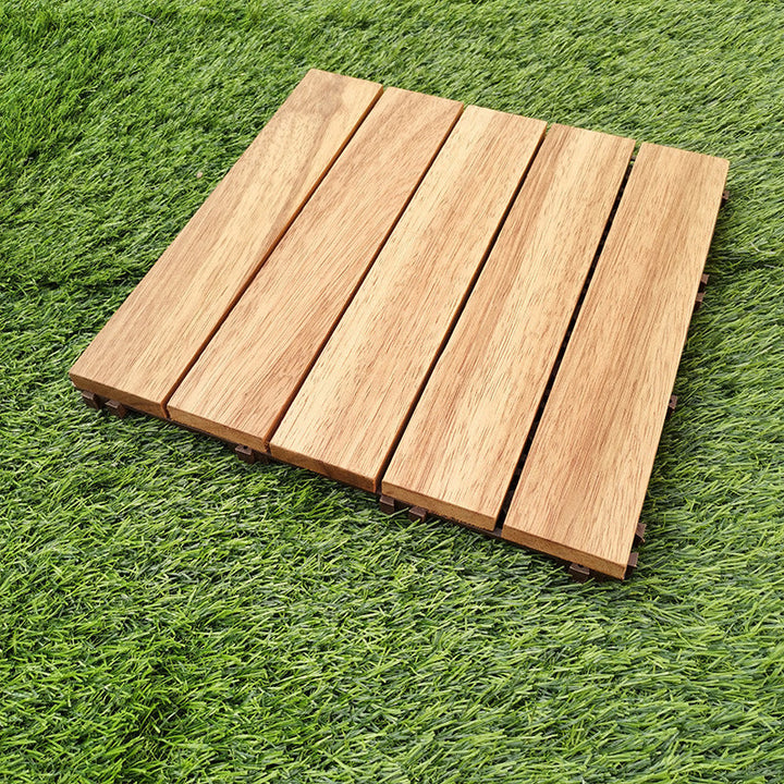 Lisslune | Teak-Finish 5-Slat Square Wooden Floor Tiles Connection Garden Tiles