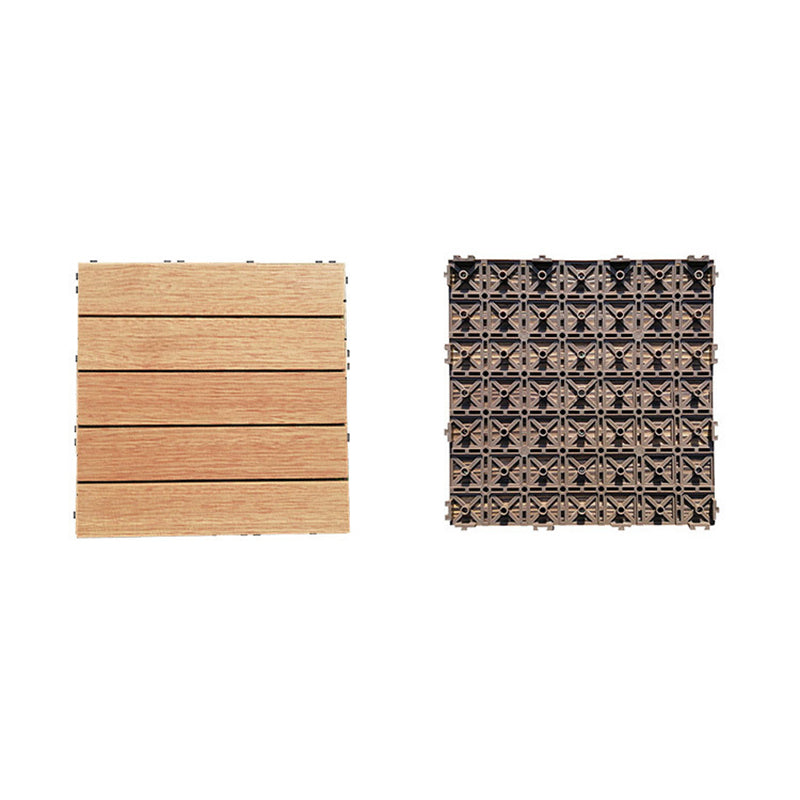 Lisslune | Teak-Finish 5-Slat Square Wooden Floor Tiles Connection Garden Tiles