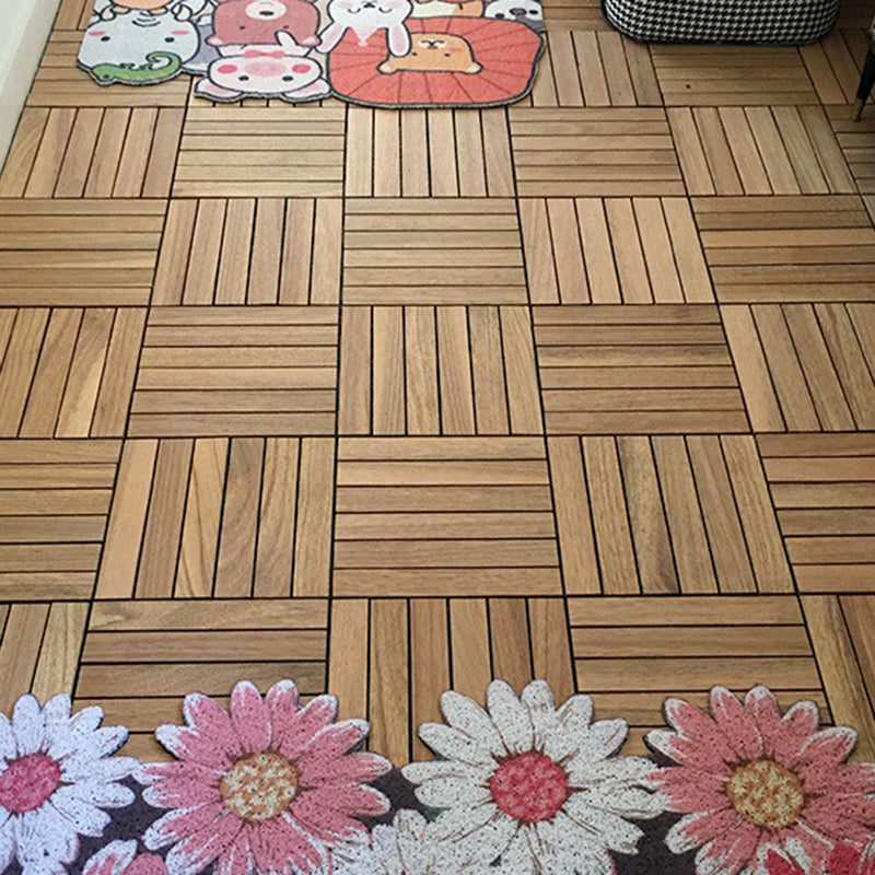 Lisslune | Teak-Finish 5-Slat Square Wooden Floor Tiles Connection Garden Tiles