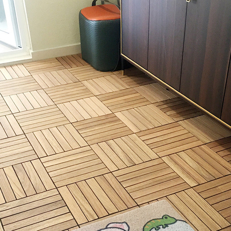 Lisslune | Teak-Finish 5-Slat Square Wooden Floor Tiles Connection Garden Tiles