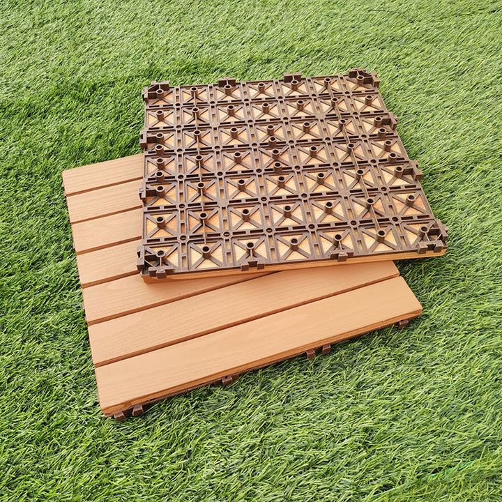 Lisslune | Yellow 6-Slat Square Wood Floor Tiles Click System Floor Tiles
