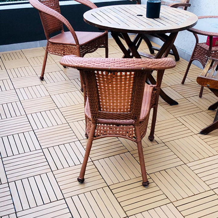 Lisslune | Yellow 6-Slat Square Wood Floor Tiles Click System Floor Tiles