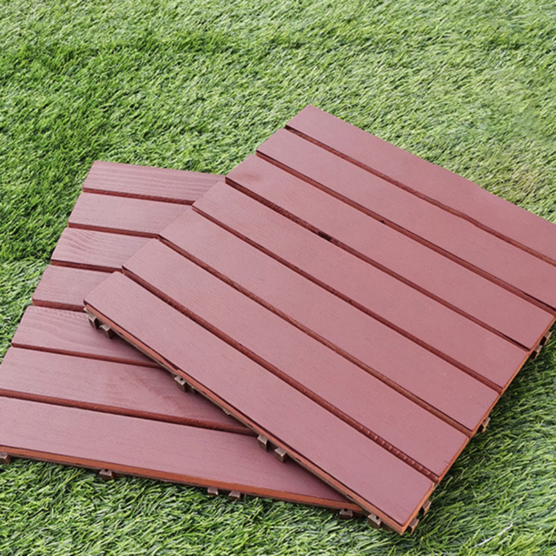 Lisslune | Red 6-Slat Square Wood Deck Tiles Snap-Fit Installation Floor Tiles