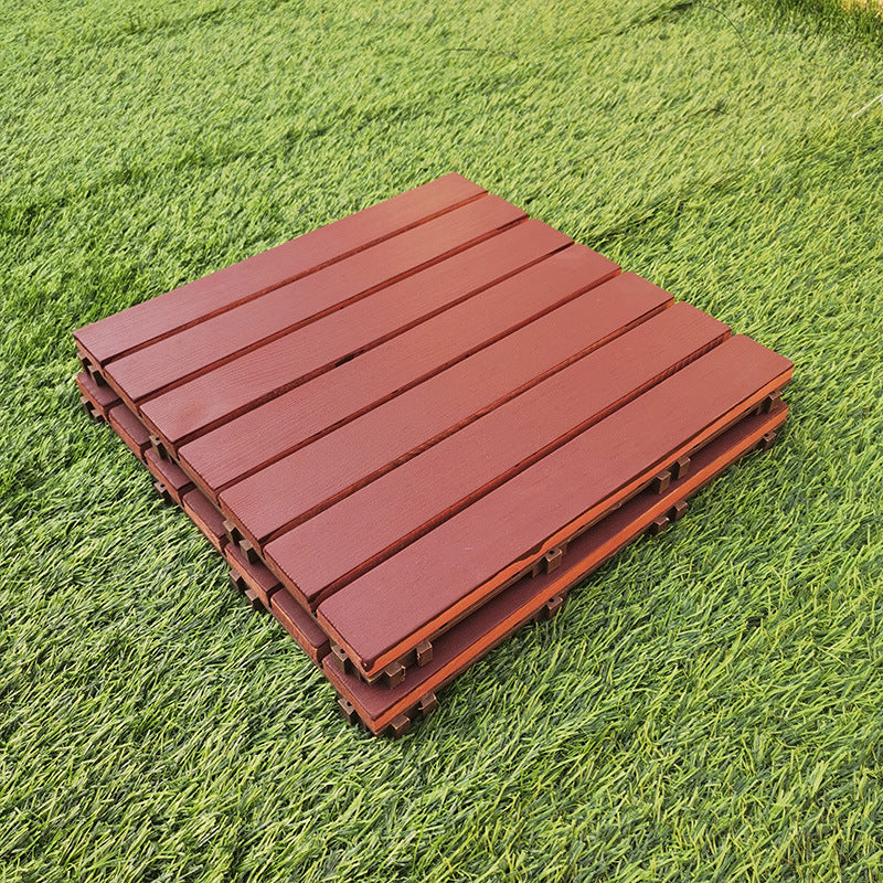 Lisslune | Red 6-Slat Square Wood Deck Tiles Snap-Fit Installation Floor Tiles