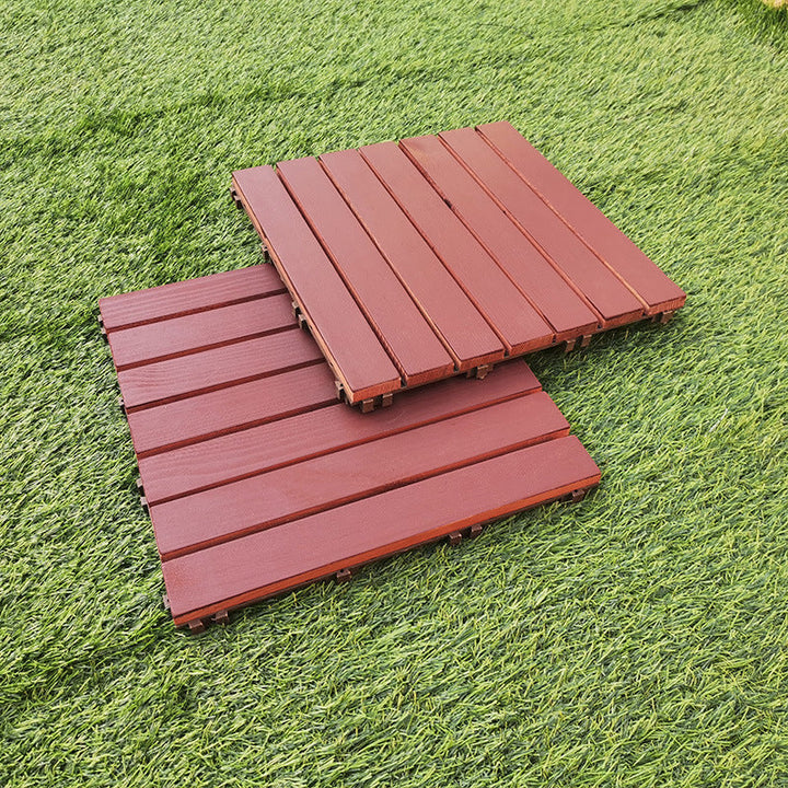 Lisslune | Red 6-Slat Square Wood Deck Tiles Snap-Fit Installation Floor Tiles