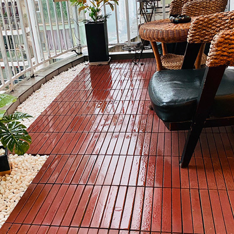 Lisslune | Red 6-Slat Square Wood Deck Tiles Snap-Fit Installation Floor Tiles