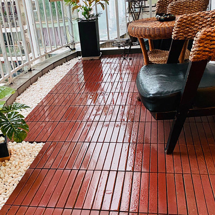 Lisslune | Red 6-Slat Square Wood Deck Tiles Snap-Fit Installation Floor Tiles