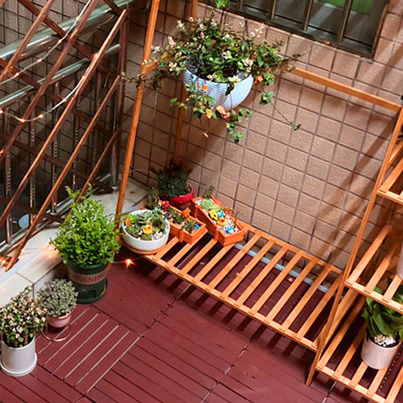 Lisslune | Red 6-Slat Square Wood Deck Tiles Snap-Fit Installation Floor Tiles
