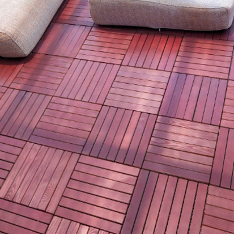 Lisslune | Red 6-Slat Square Wood Deck Tiles Snap-Fit Installation Floor Tiles