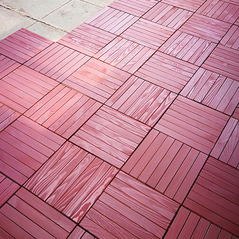 Lisslune | Red 6-Slat Square Wood Deck Tiles Snap-Fit Installation Floor Tiles