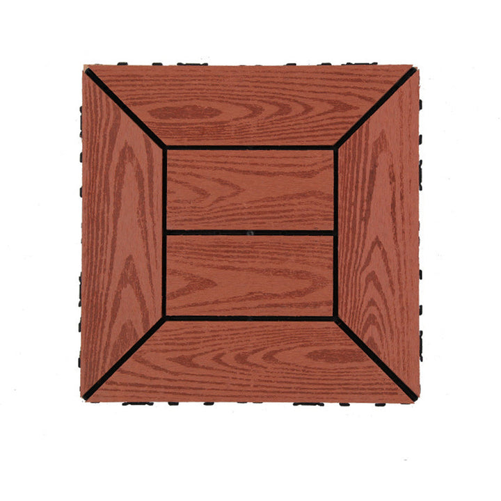 Lisslune | 12" X 12" PVC 6-Slat Square Patio Tiles Snap Fit Installation Outdoor Floor Tiles