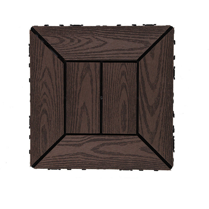 Lisslune | 12" X 12" PVC 6-Slat Square Patio Tiles Snap Fit Installation Outdoor Floor Tiles