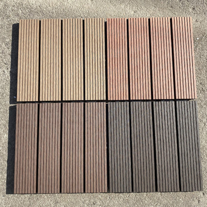 Lisslune | 12" X 12" PVC 6-Slat Square Patio Tiles Snap Fit Installation Outdoor Floor Tiles