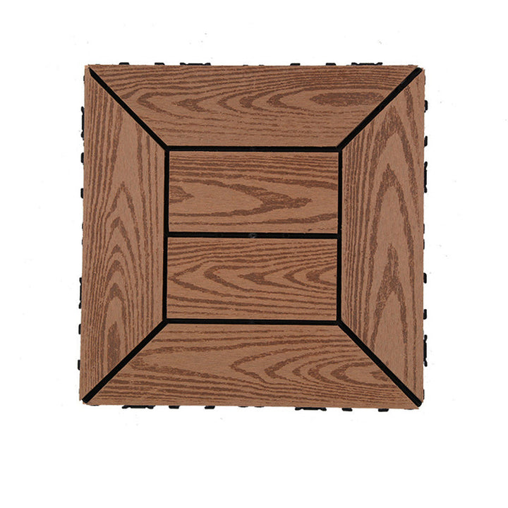 Lisslune | 12" X 12" PVC 6-Slat Square Patio Tiles Snap Fit Installation Outdoor Floor Tiles