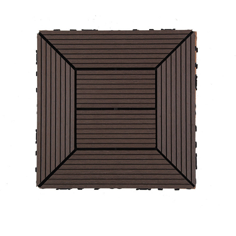 Lisslune | 12" X 12" PVC 6-Slat Square Patio Tiles Snap Fit Installation Outdoor Floor Tiles