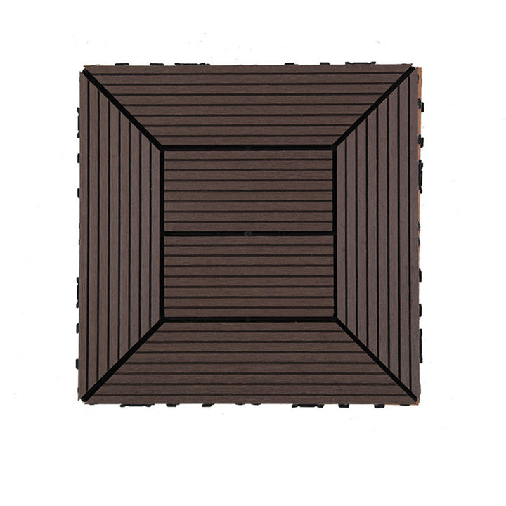 Lisslune | 12" X 12" PVC 6-Slat Square Patio Tiles Snap Fit Installation Outdoor Floor Tiles