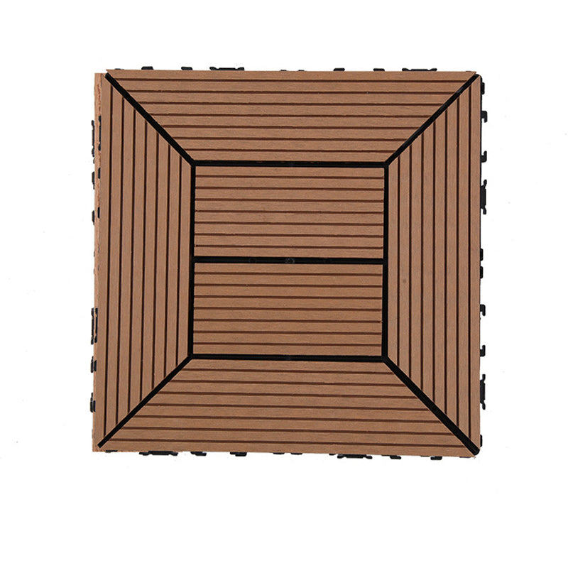 Lisslune | 12" X 12" PVC 6-Slat Square Patio Tiles Snap Fit Installation Outdoor Floor Tiles
